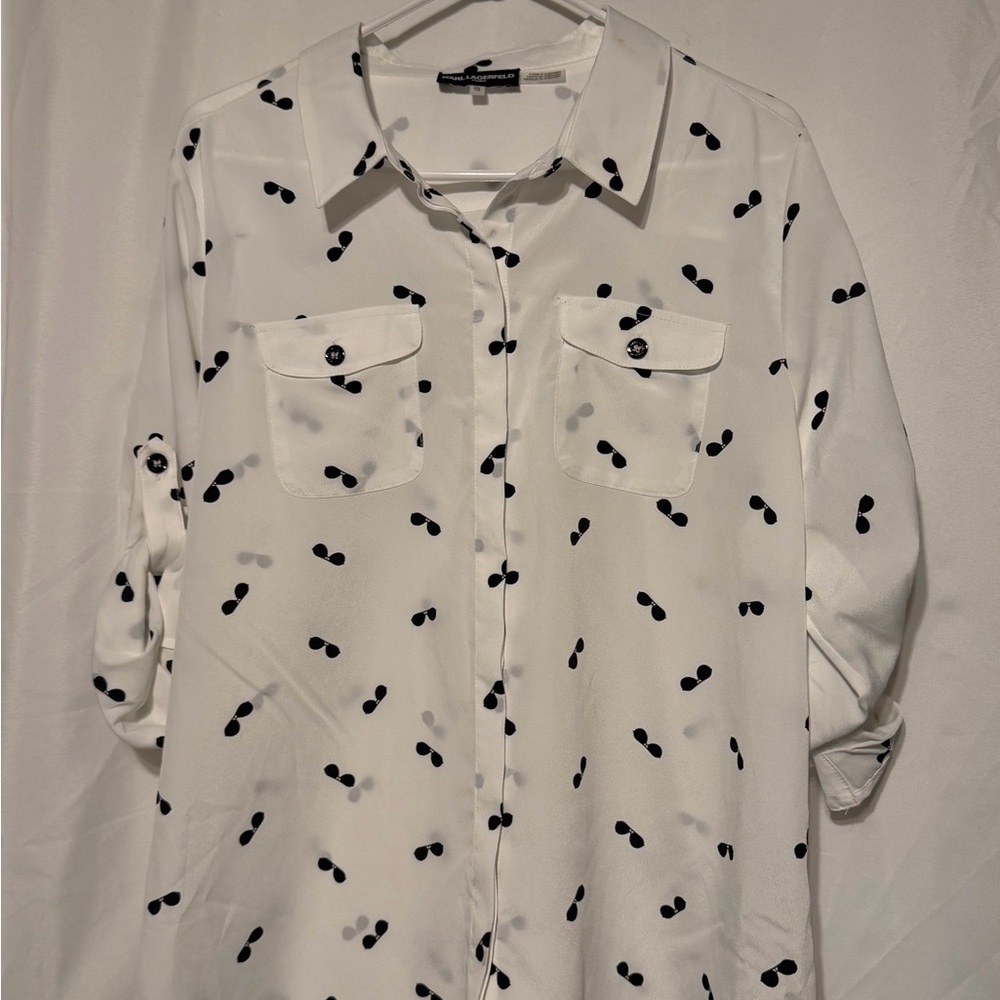 Karl Lagerfeld White Button-Down Shirt with Black Sunglasses Print